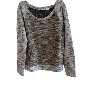 Miss Me Sparkle sequins Wool Scoop neck sweater Size Medium Brown Tan Pockets
